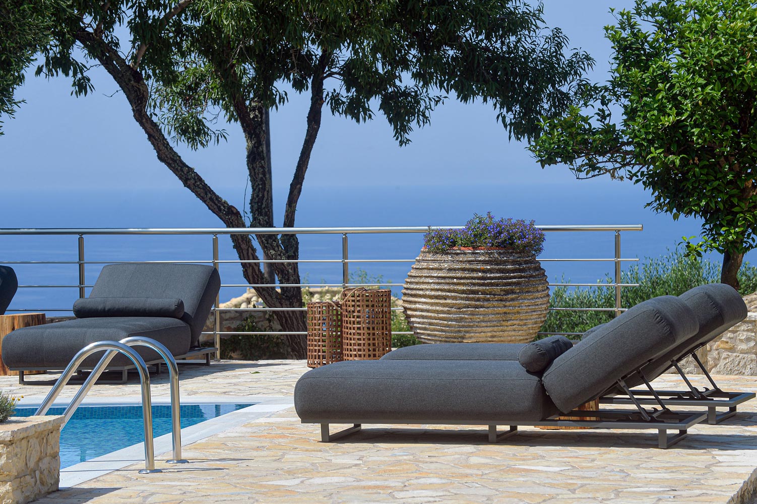 Meraviglia Villa terrace overlooking the Ionian Sea, Paxos